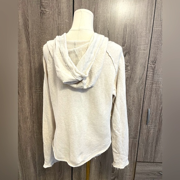 FREE PEOPLE Offwhite/Cream Sweater Hoodie with Mesh Cutouts. Size XS Oversized. - Picture 3 of 12